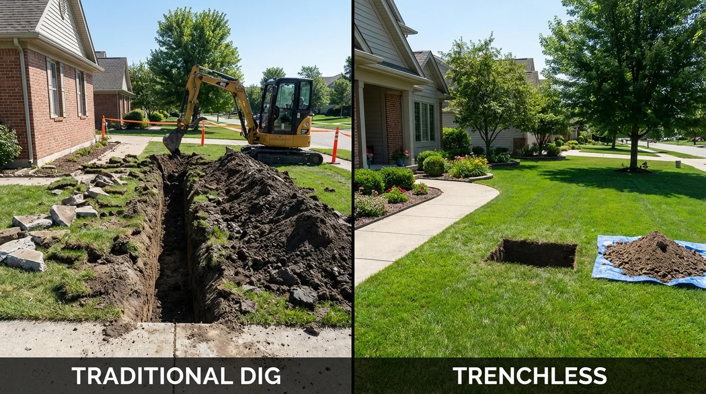 Trenchless sewer repair with minimal yard damage versus traditional excavation in Homeland, CA